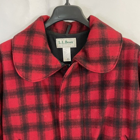 VTG Mens LL BEAN FULL ZIP WOOL NYLON Insulated Jacket Coat 2XL Red Plaid Hunting - Picture 2 of 8